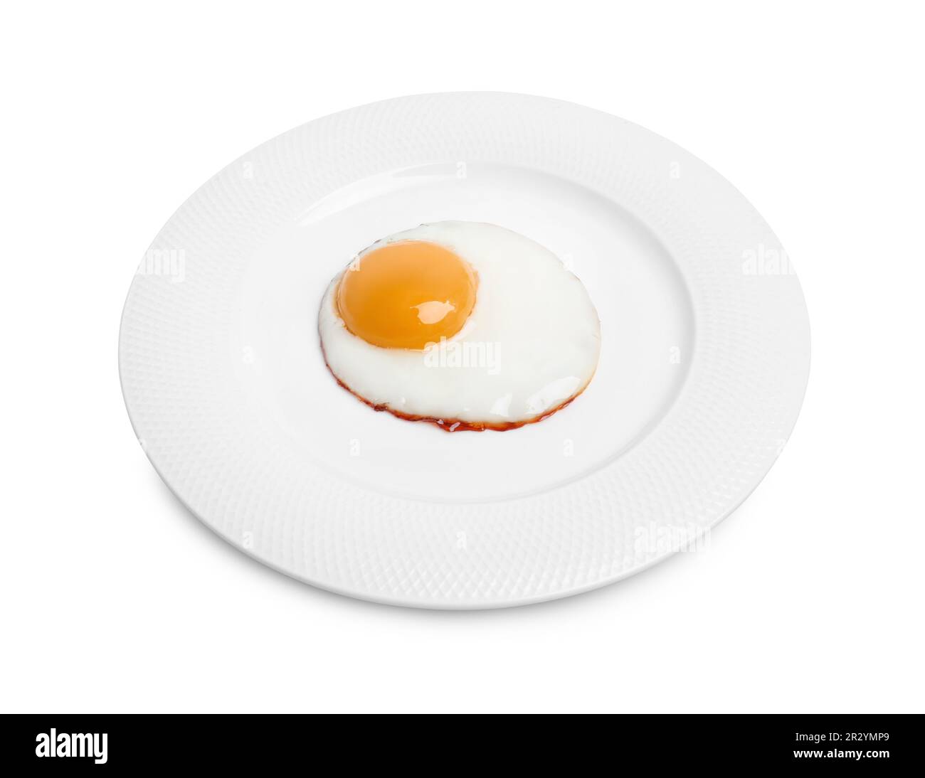 Plate with delicious fried egg isolated on white Stock Photo - Alamy
