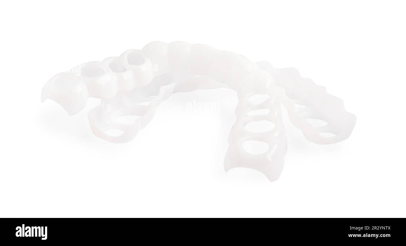 Dental mouth guards on white background. Bite correction Stock Photo