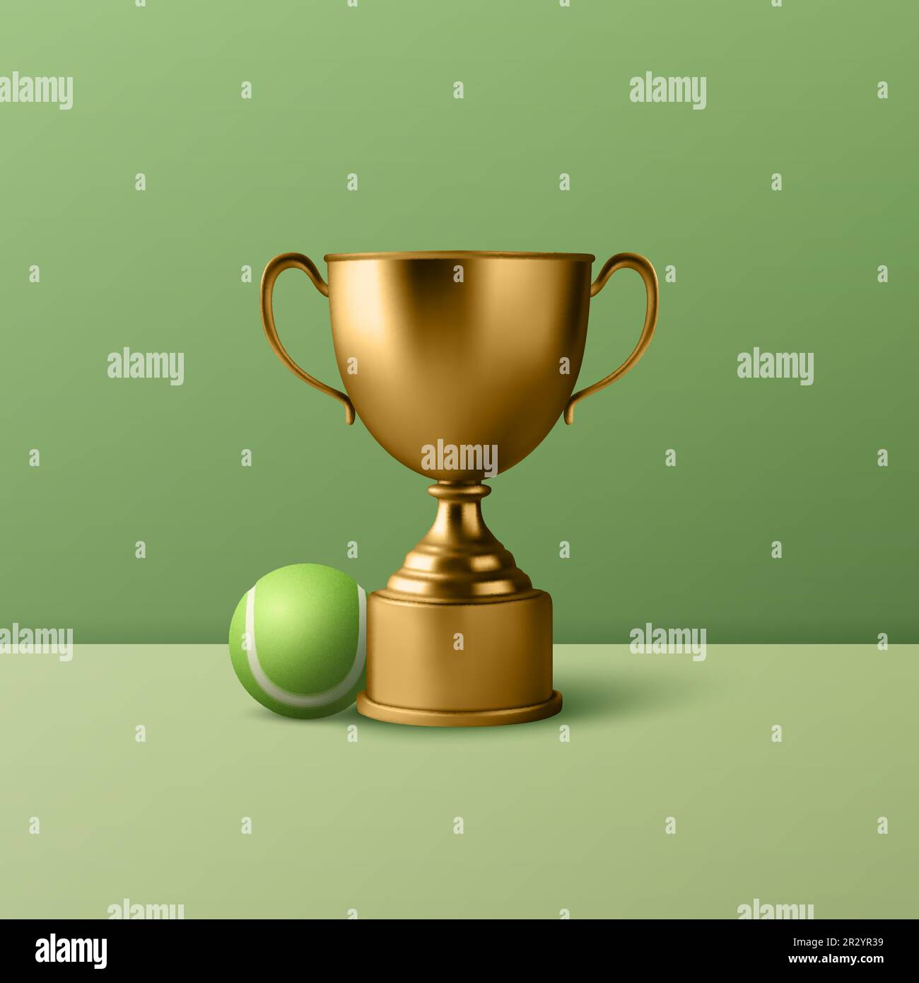 Vector 3d Realistic Blank Golden Champion Cup Icon with Tennis Ball Set ...
