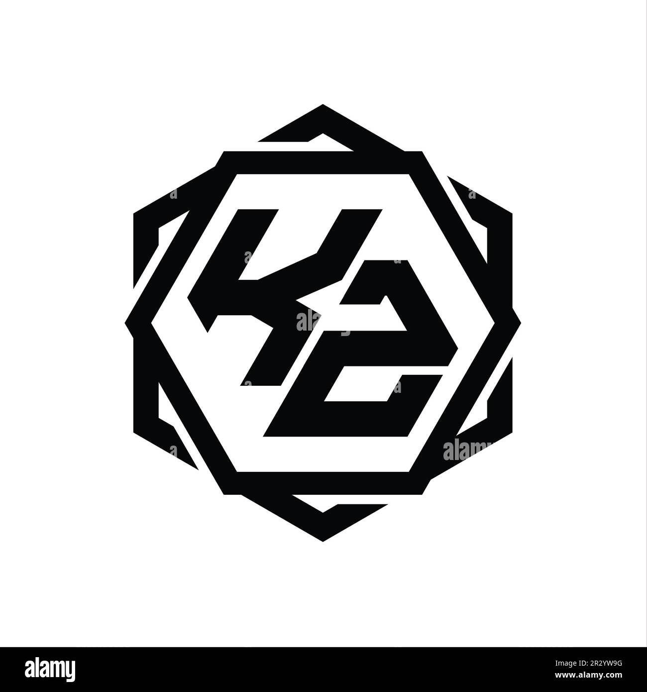 KZ Logo monogram hexagon shape with geometric abstract isolated outline ...