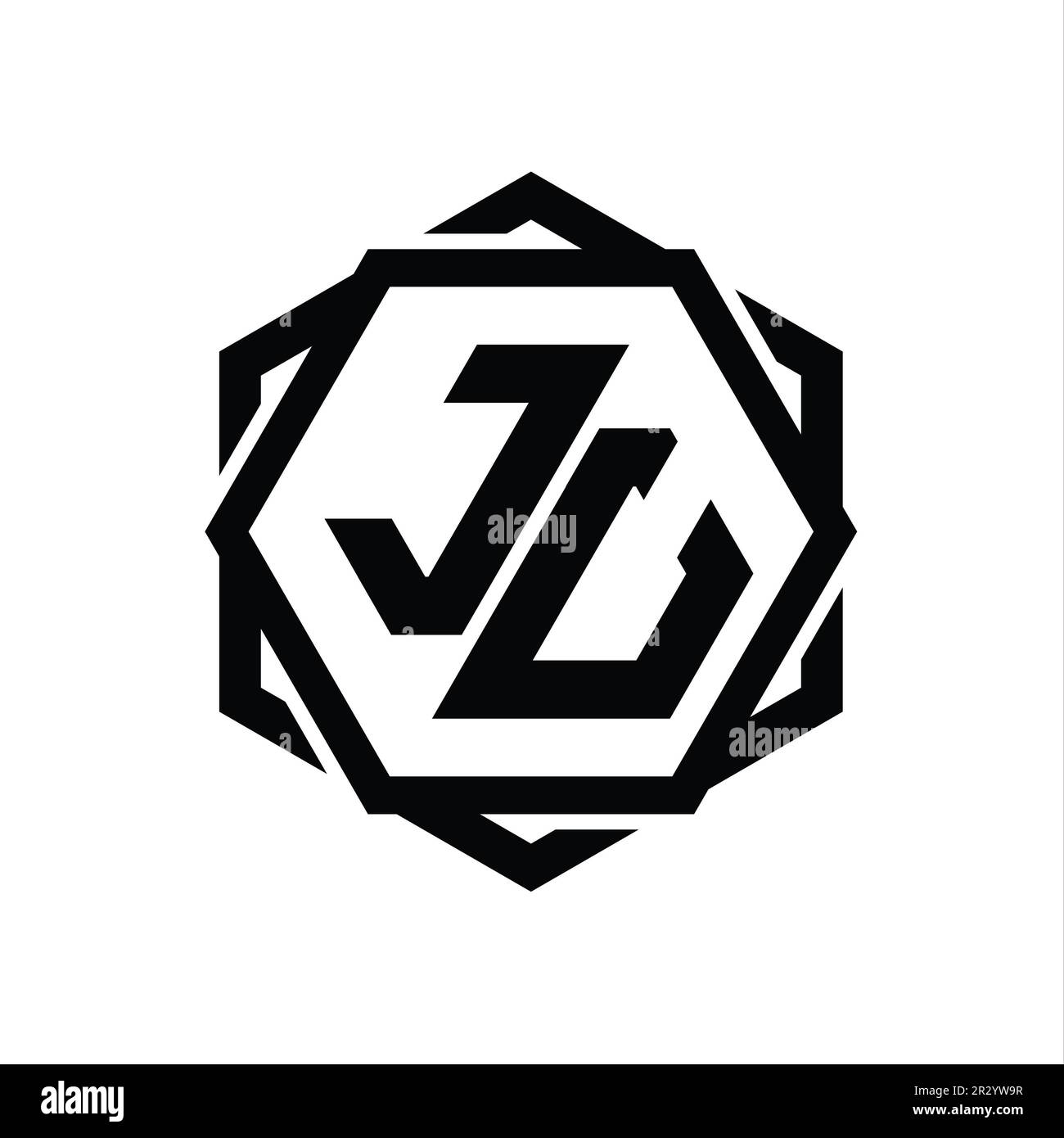 JU Logo monogram hexagon shape with geometric abstract isolated outline ...