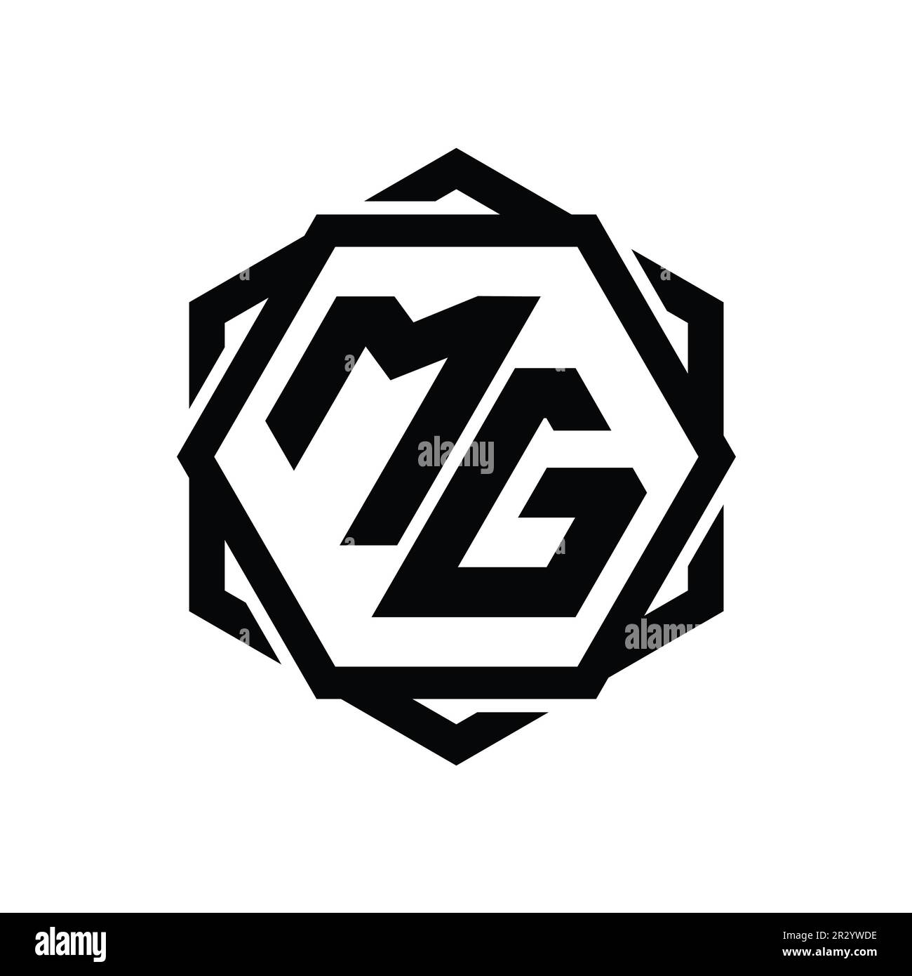MG Logo monogram hexagon shape with geometric abstract isolated outline ...