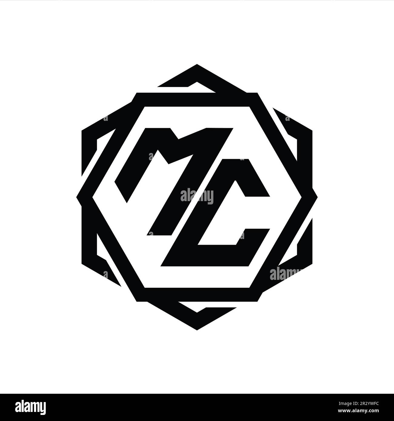 MC Logo monogram hexagon shape with geometric abstract isolated outline ...