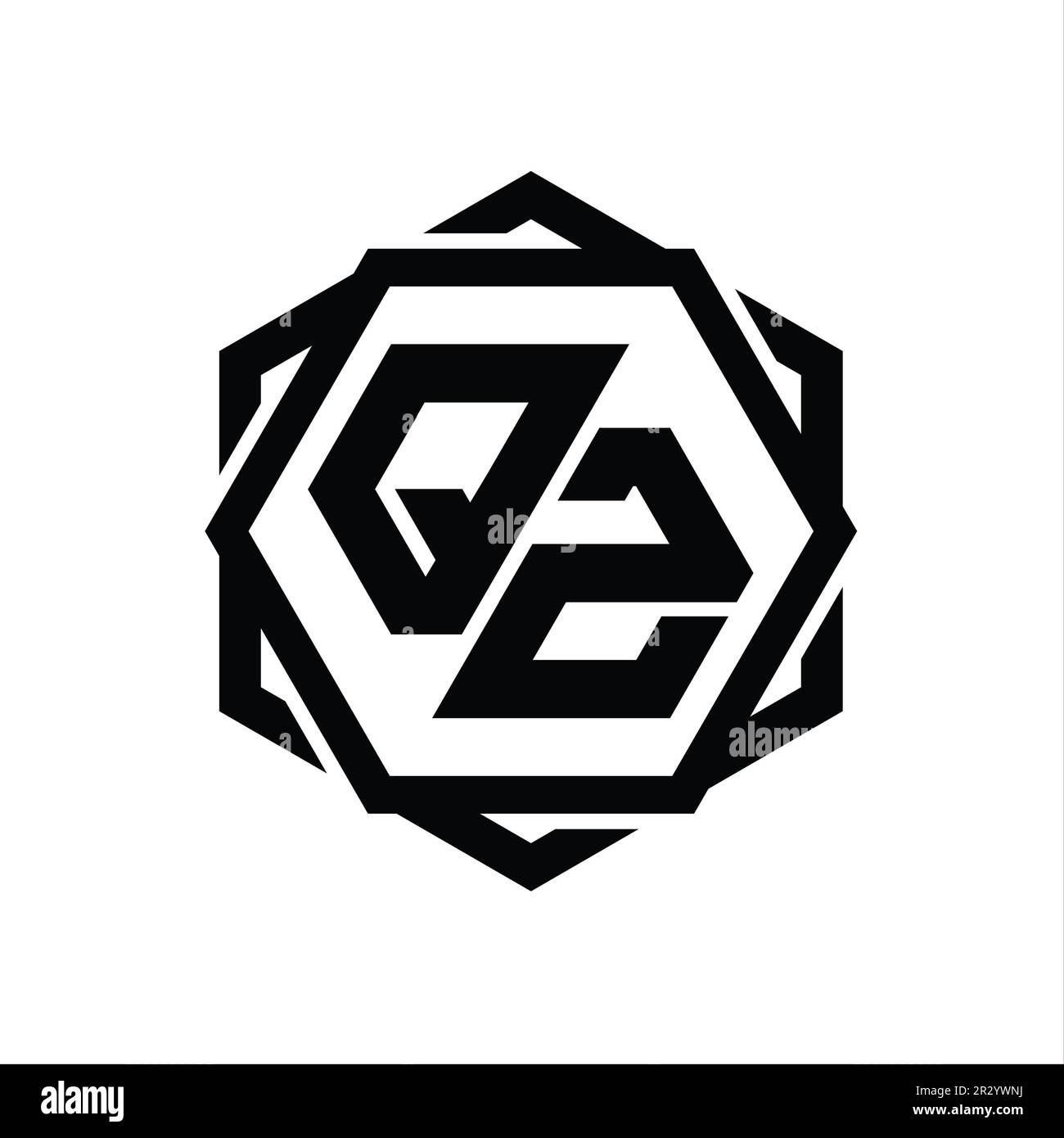 QZ Logo monogram hexagon shape with geometric abstract isolated outline ...