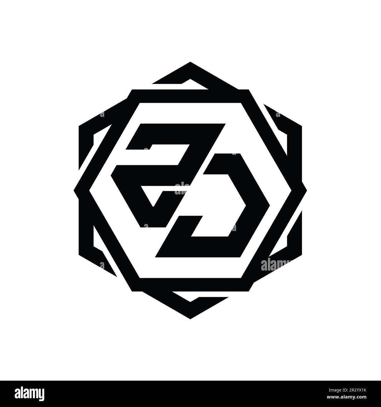 ZJ Logo monogram hexagon shape with geometric abstract isolated outline ...