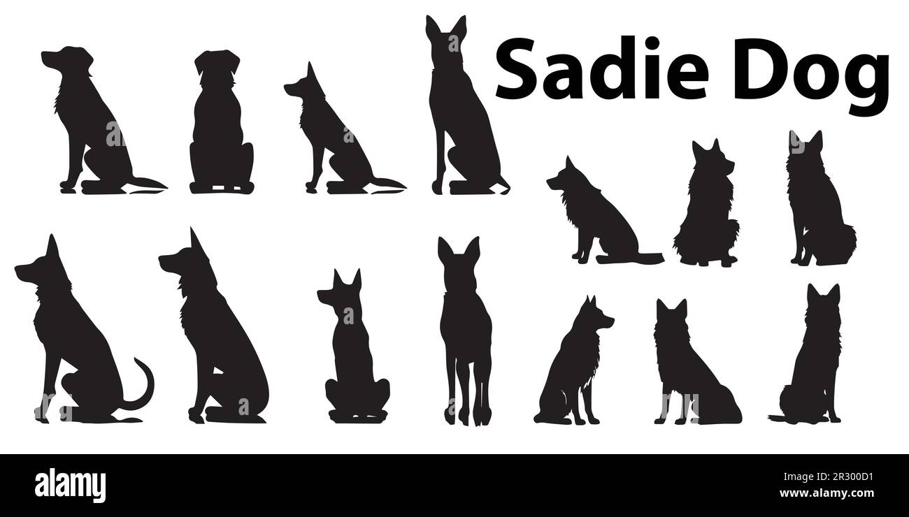 A set of Silhouette Sadie Dog vector illustrations. Stock Vector