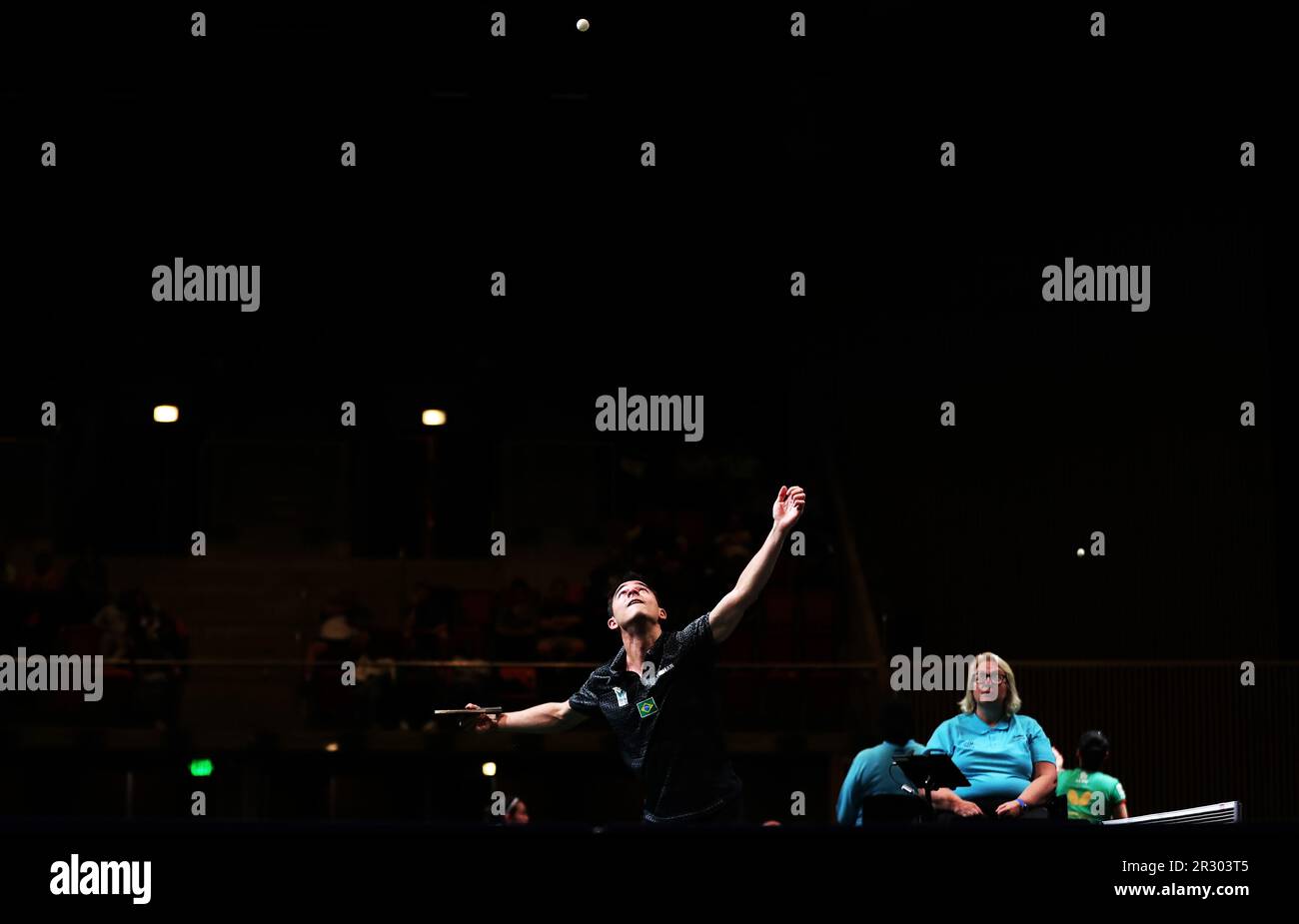 Durban, South Africa. 21st May, 2023. Sarah Jalli (R) of the United States  reacts during the women's singles first round match between Hayata Hina of  Japan and Sarah Jalli of the United