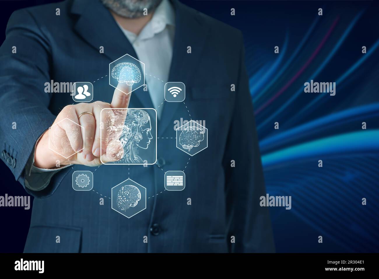 AI, Artificial Intelligence in smartphone. Chat bot interface, Futuristic technology robot in online Stock Photo