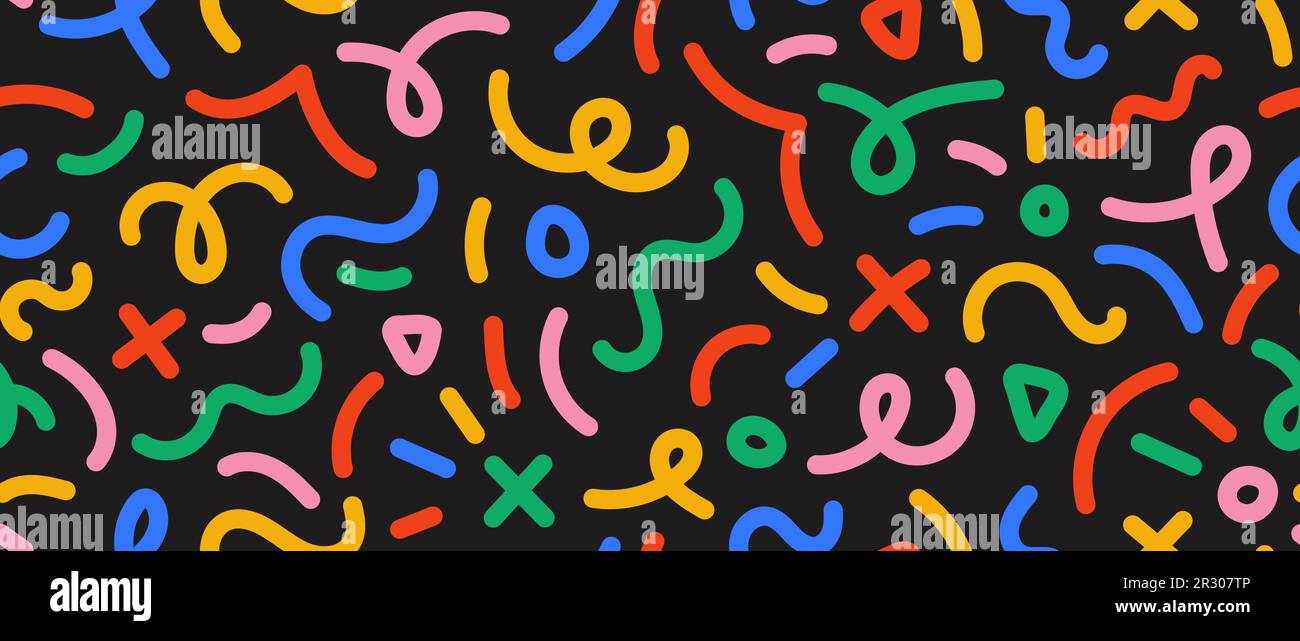 Colorful 90s seamless pattern Squiggle kid background doodle minimalistic  wallpaper with basic forms and lines Vector scribble backdrop Stock Vector  Image  Art  Alamy