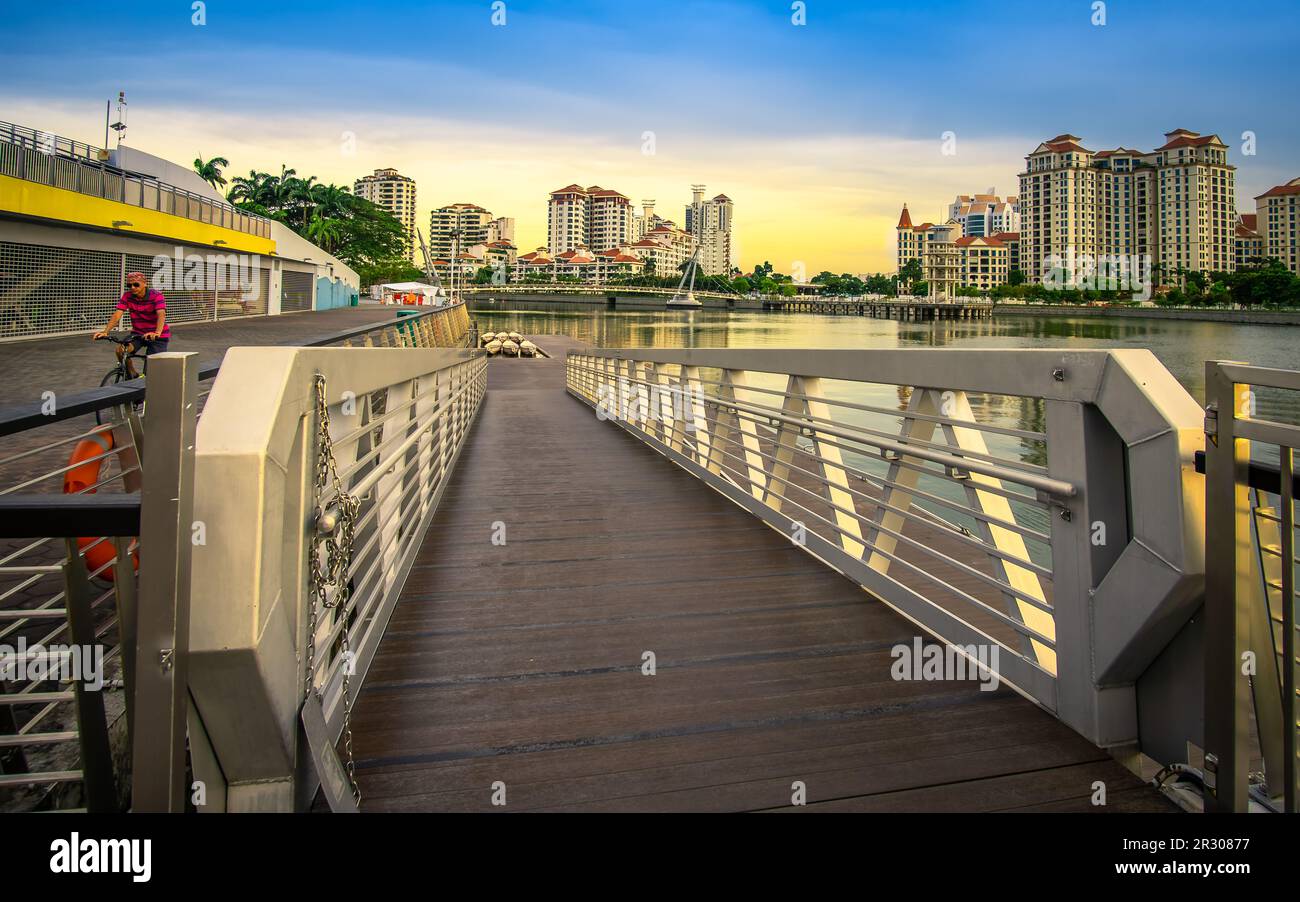 Dragon Boats park besides Water Sports Centre at Singapore Sports Hub. It is a sports and recreation district in Kallang, Singapore. Stock Photo