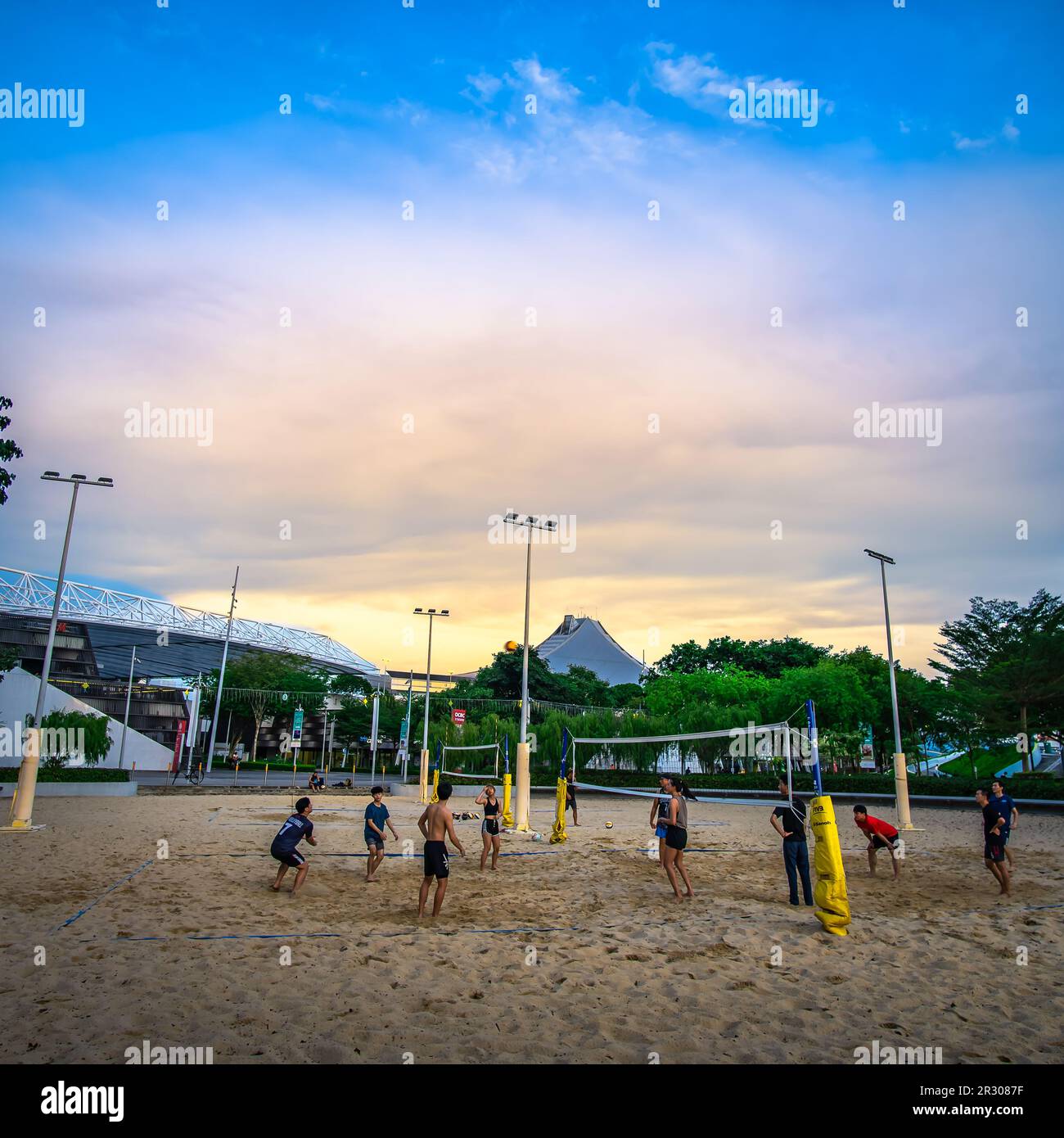 Beach volleyball at Singapore Sports Hub. It is a sports and recreation