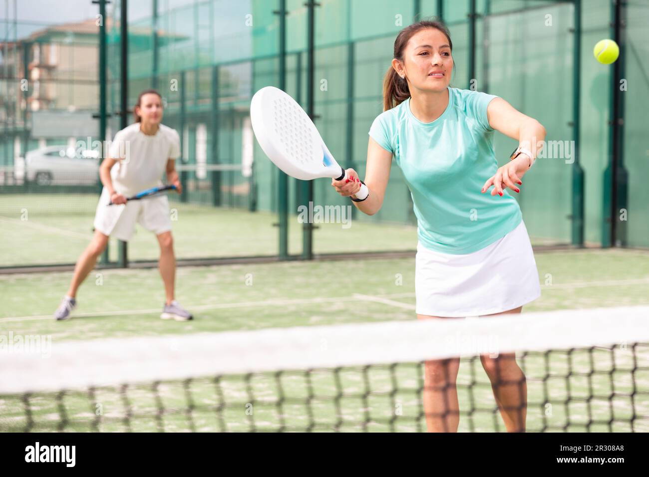 Team padel game on tennis court Stock Photo Alamy
