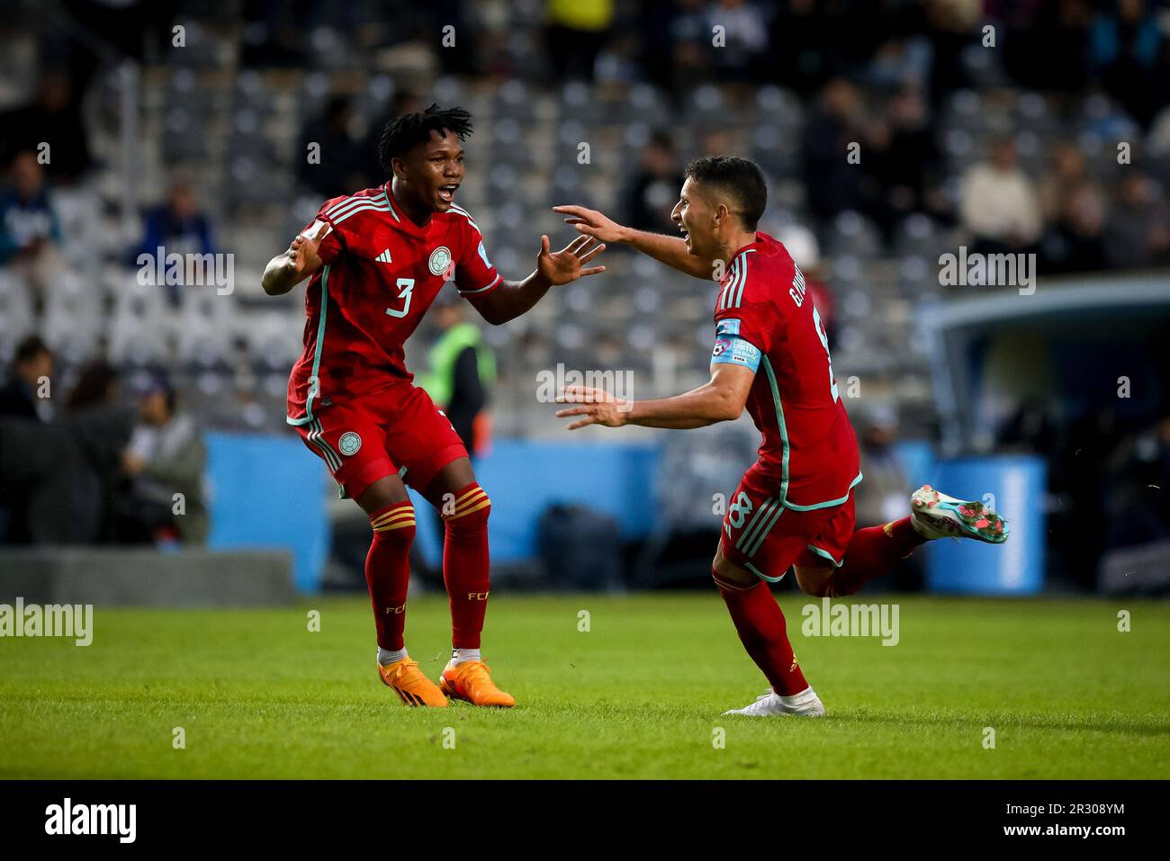 La Plata, Argentina. 21st May, 2023. Gustavo Puerta (R) of Colombia celebrates a goal during a match between Israel and Colombia as part of World Cup u20 Argentina 2023 - Group C at Estadio Unico 'Diego Armando Maradona'. Final score: Israel 1 - 2 Colombia (Photo by Roberto Tuero/SOPA Images/Sipa USA) Credit: Sipa USA/Alamy Live News Stock Photo