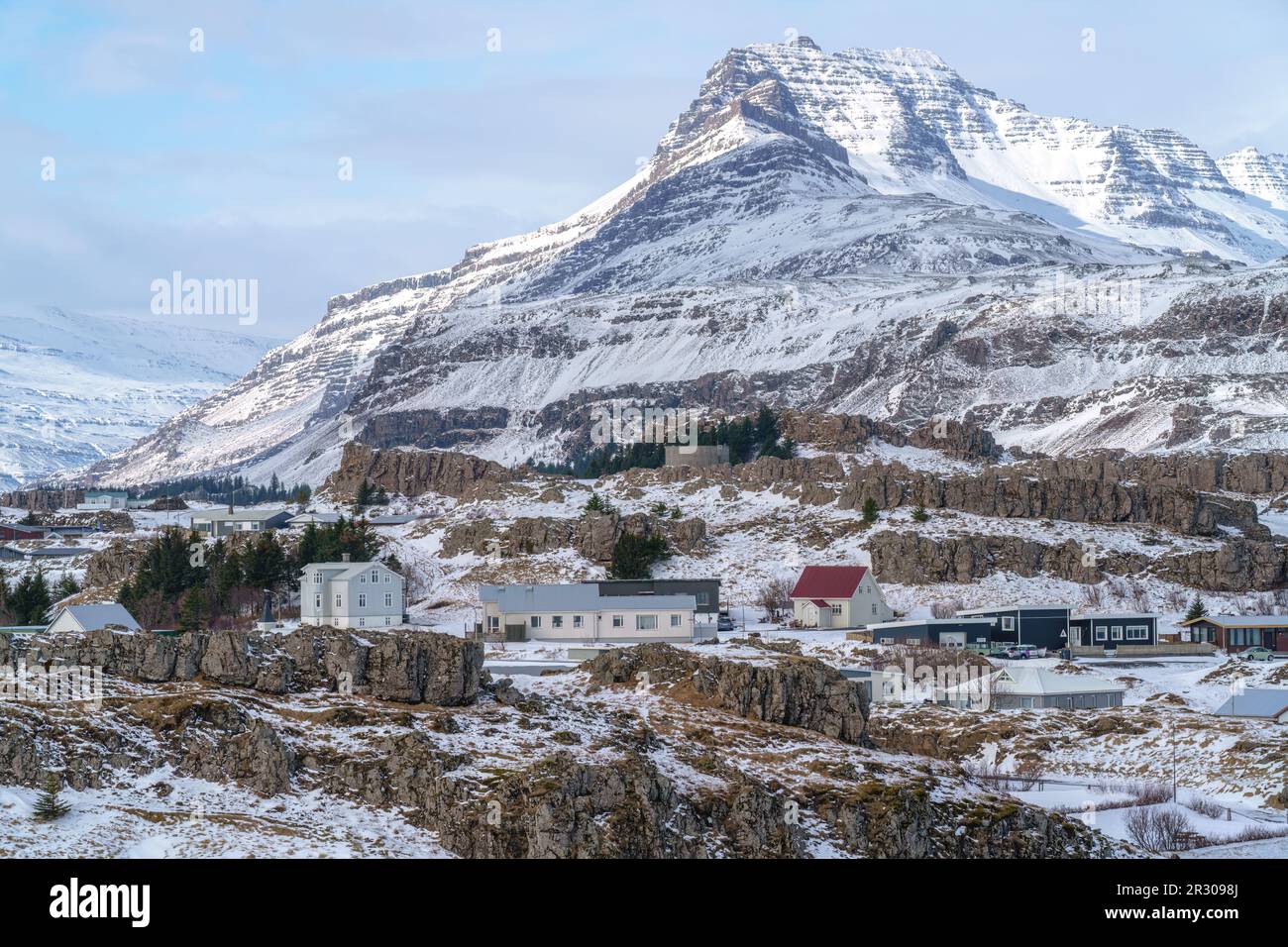 Djúpivogur is a small fishing town located in the Austurland (Eastern Region) part of Iceland close to the Vatnajökull National Park. Stock Photo