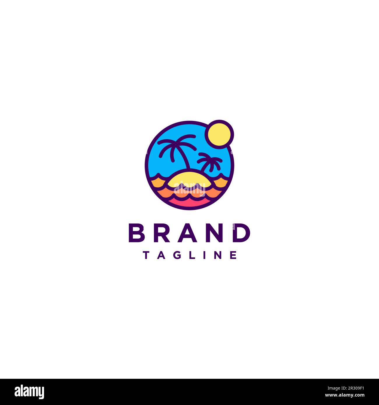 Sunset on the beach Logo Design. Minimalist logo design with a sunset ...