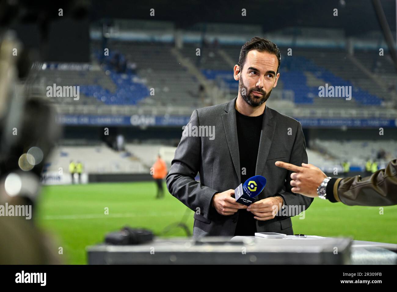 Auxerre, France. 21st May, 2023. Thierry Henry, consultant for  Prime  Video channel during the Ligue 1 Uber Eats football (soccer) match between  AJ Auxerre (AJA) and Paris Saint Germain (PSG) on