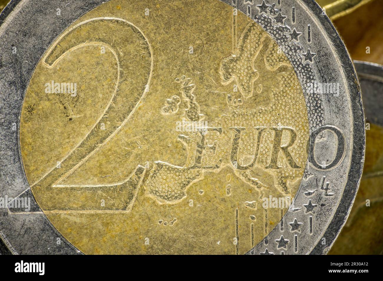 Two euro coin. Reverse side, macro close up Stock Photo