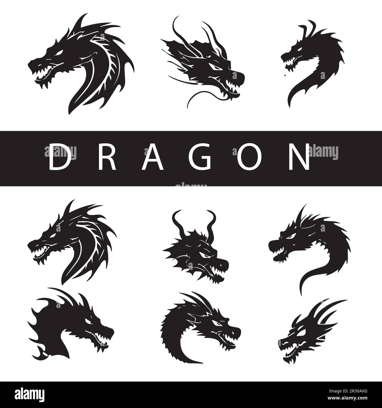A black collection of dragon vector illustrations. Stock Vector
