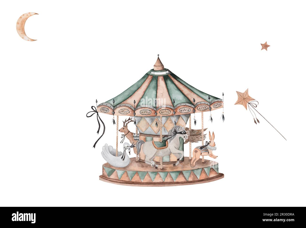 vintage carousel with animals. fabulous watercolor illustration. cute  carousel for poster, banner, picture, postcard Stock Photo - Alamy
