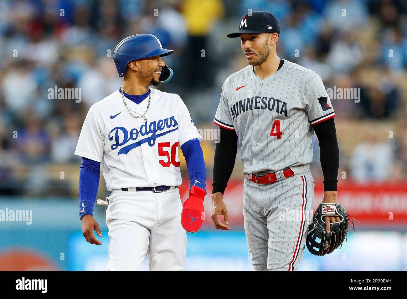 Los Angeles Dodgers second basemen Trea Turner bats during an MLB National  League Wild Card game against the St. Louis Cardinals, Wednesday, October 6  Stock Photo - Alamy