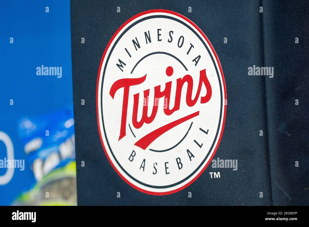 LOS ANGELES, CA - MAY 16: Detailed view of a Minnesota Twins logo