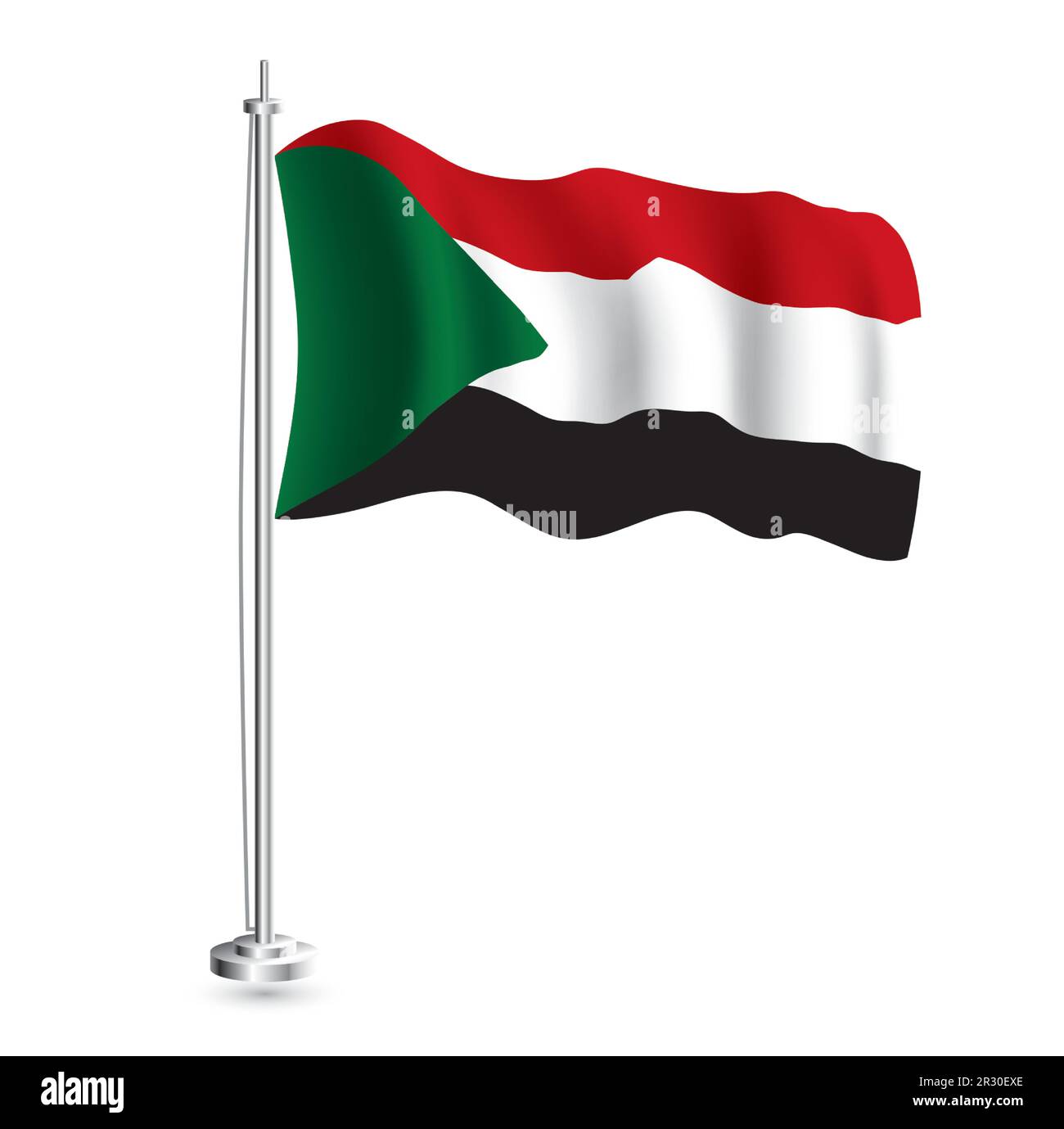 Sudanese Flag. Isolated Realistic Wave Flag of Sudan Country on Flagpole. Vector Illustration. Stock Vector