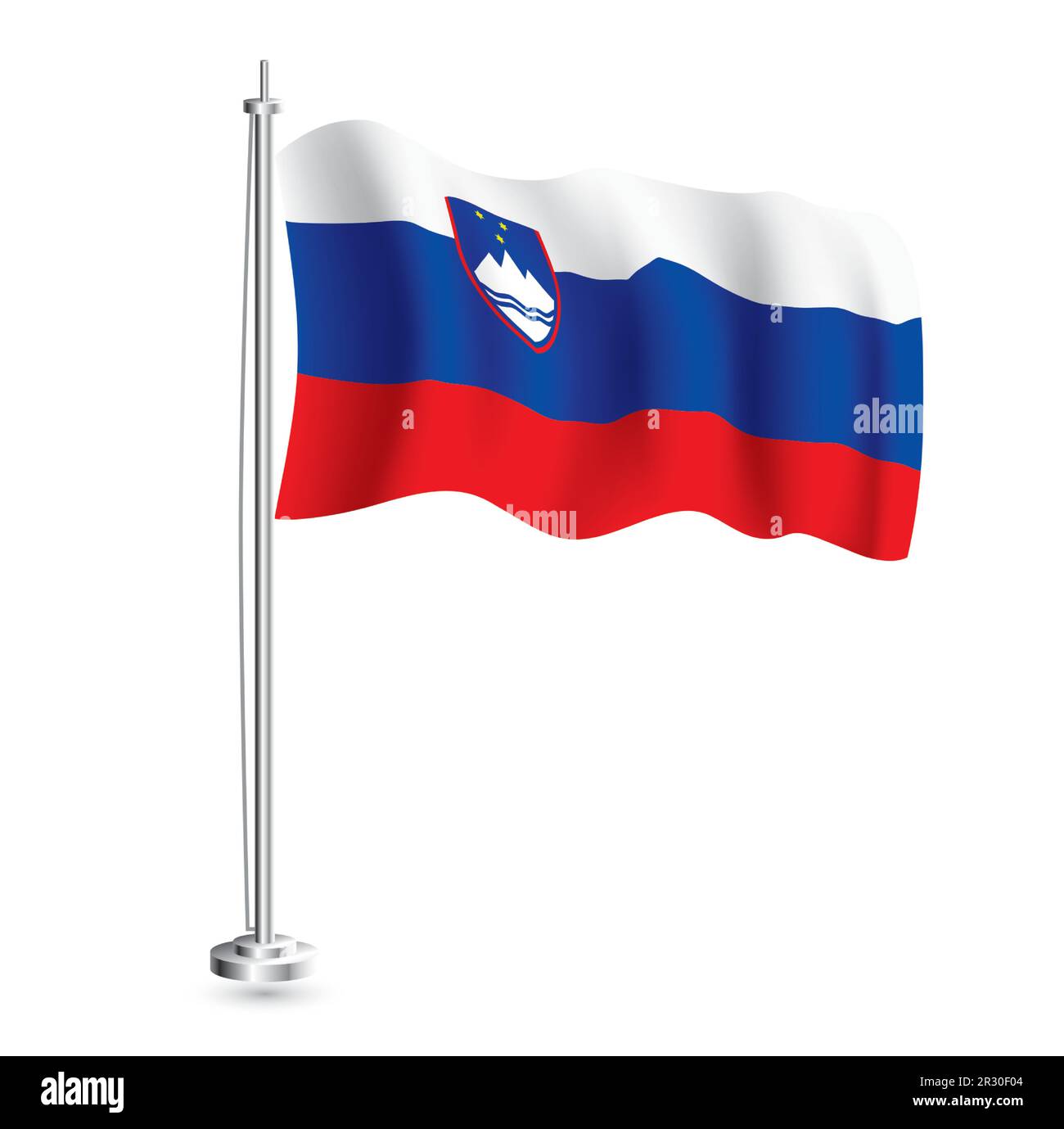Slovenian Flag. Isolated Realistic Wave Flag of Slovenia Country on Flagpole. Vector Illustration. Stock Vector