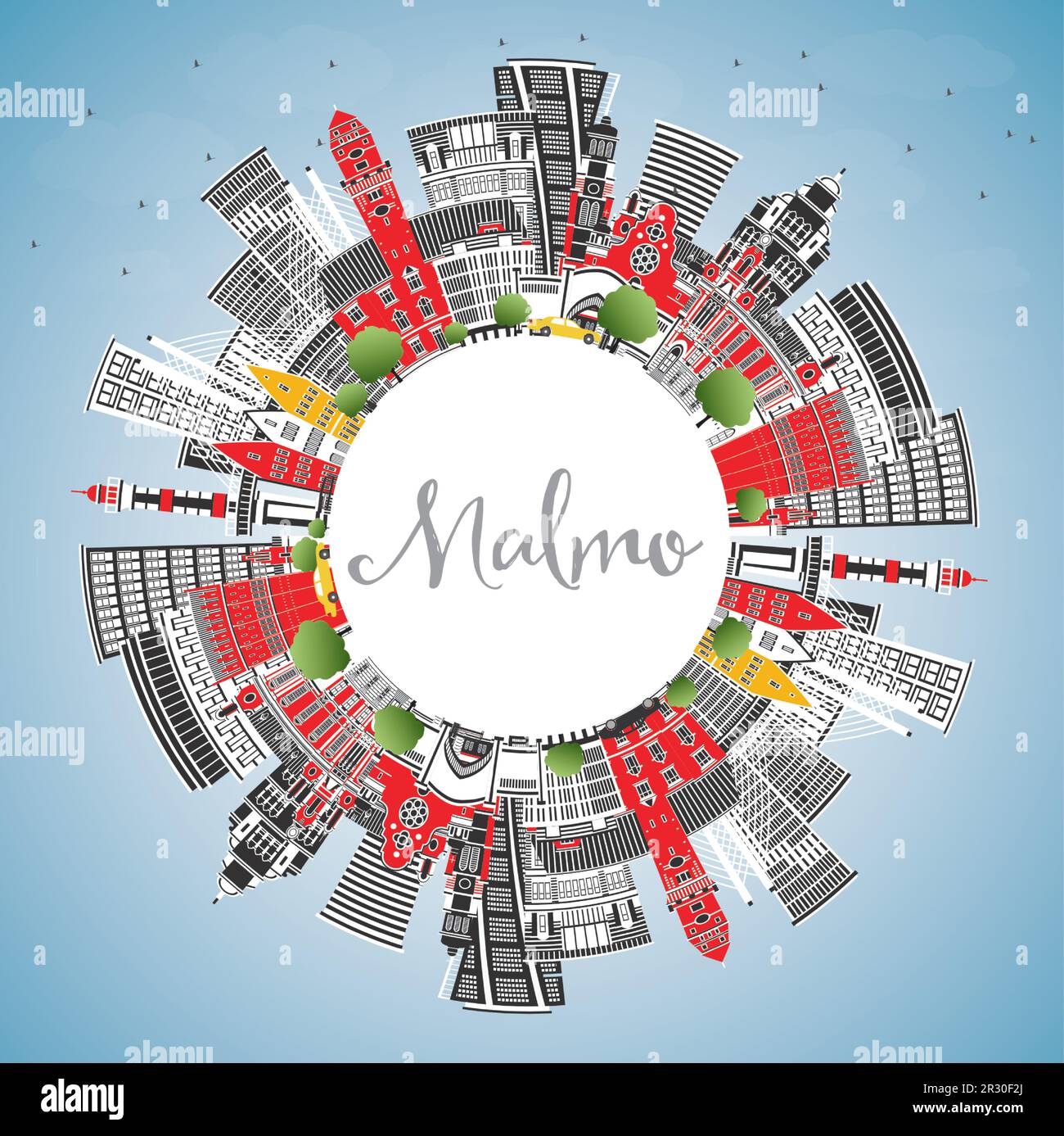 Malmo Sweden City Skyline with Color Buildings, Blue Sky and Copy Space ...