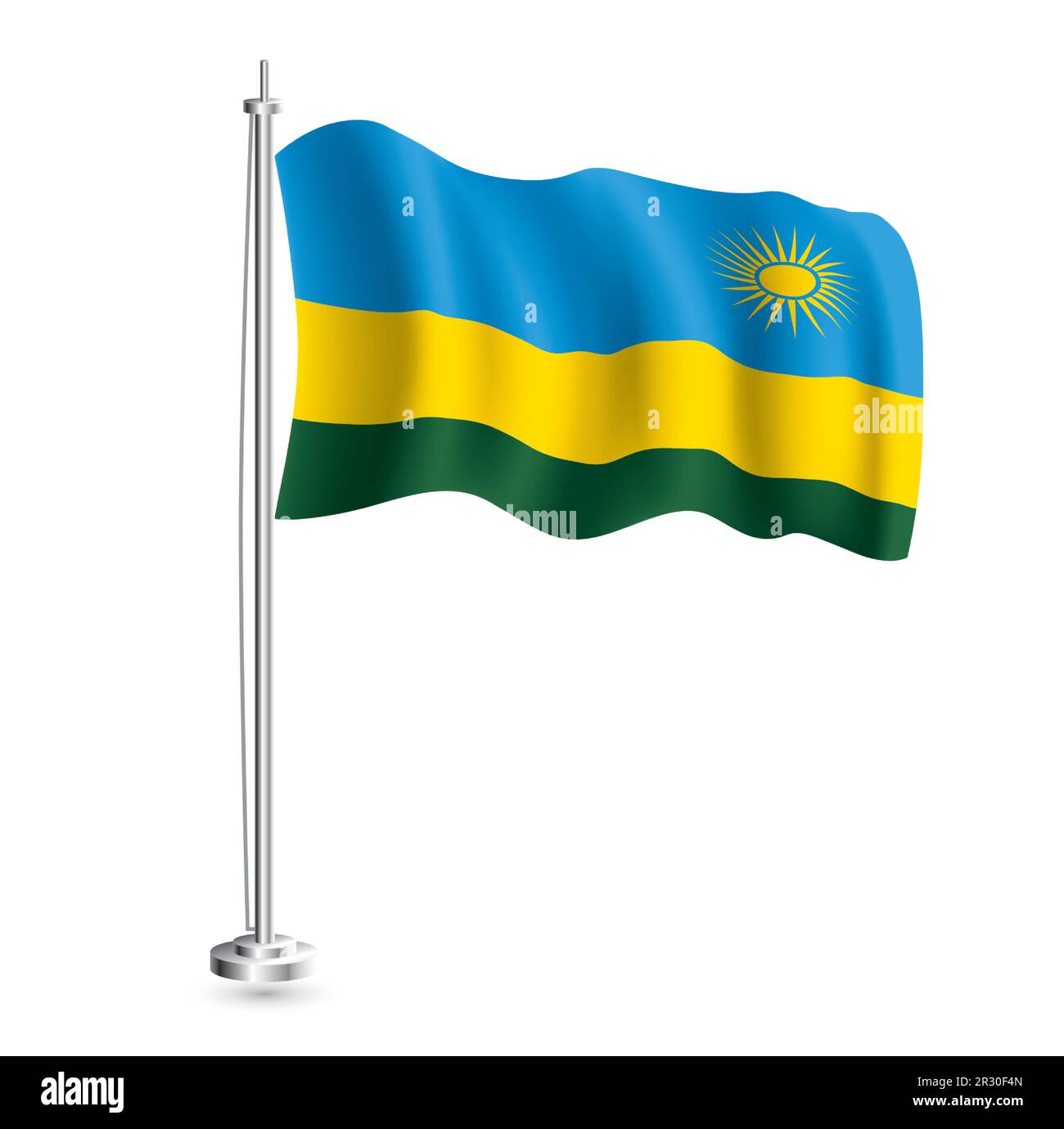 Rwanda Flag. Isolated Realistic Wave Flag of Rwanda Country on Flagpole. Vector Illustration. Stock Vector