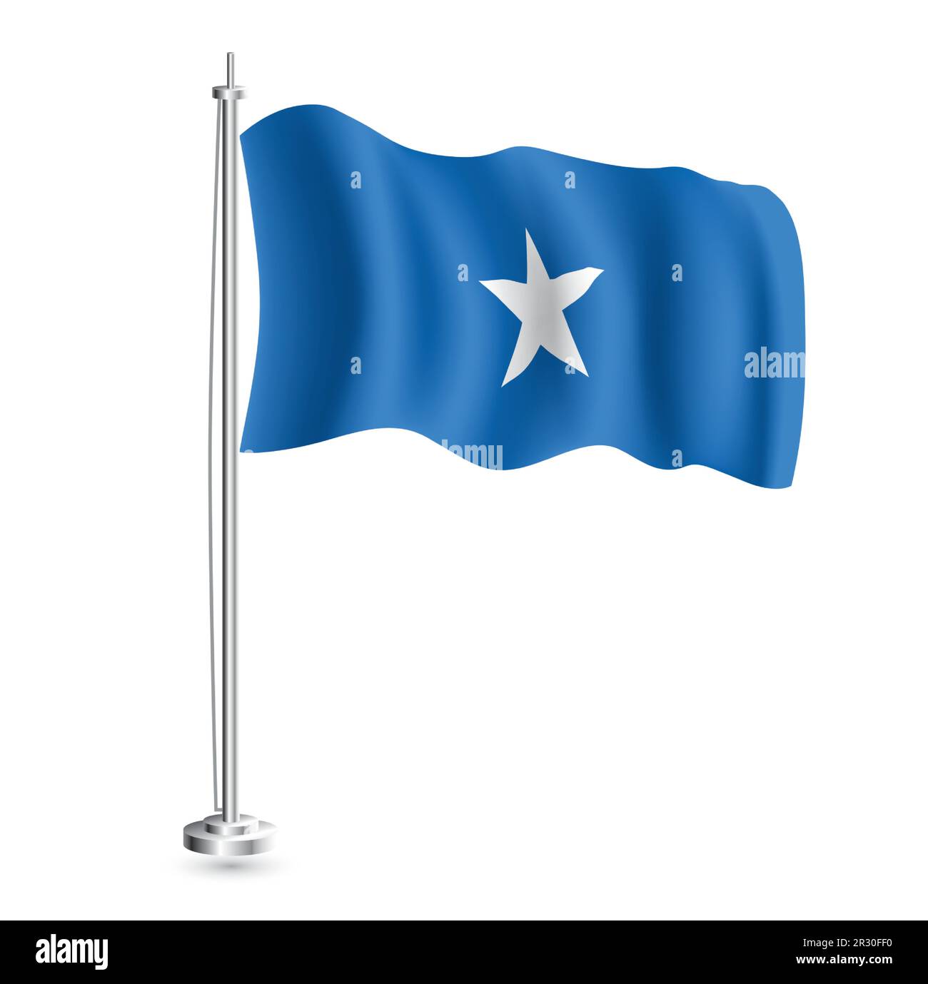 Somali Flag. Isolated Realistic Wave Flag of Somalia Country on Flagpole. Vector Illustration. Stock Vector