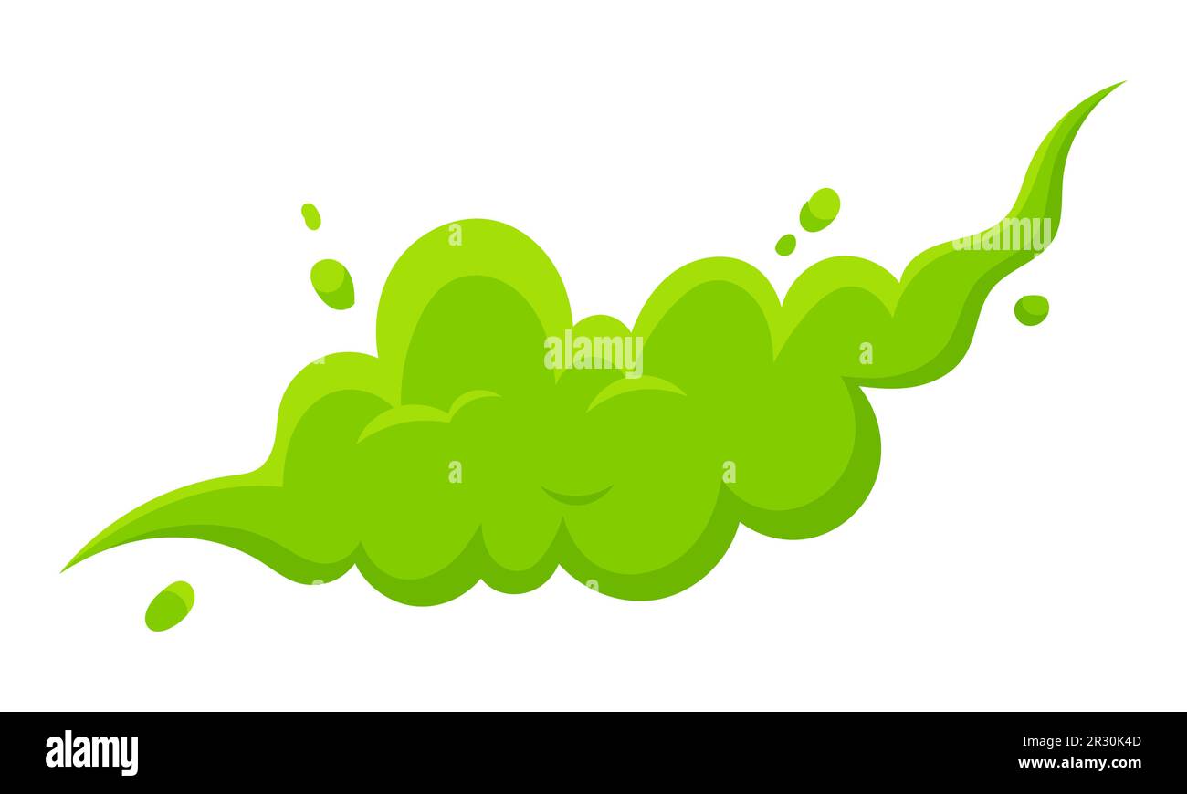 Smelling green cartoon smoke or fart clouds flat style design