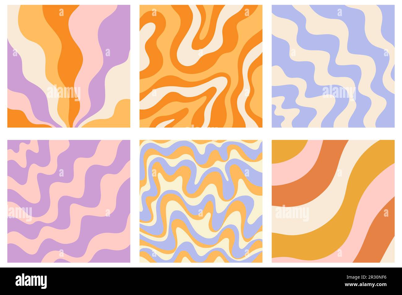 Retro 70s Abstract curve background vector set Stock Vector