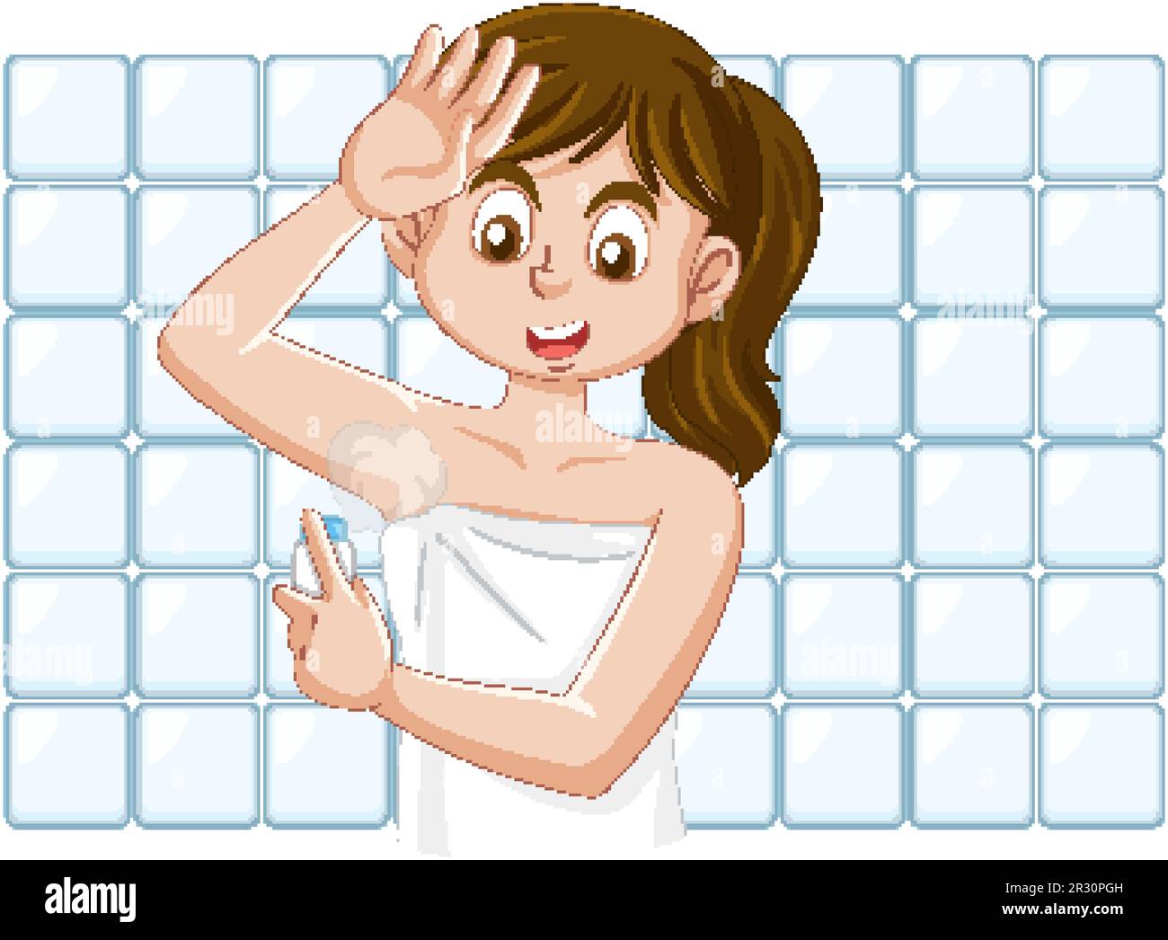 Puberty girl using deodorant spray vector illustration Stock Vector