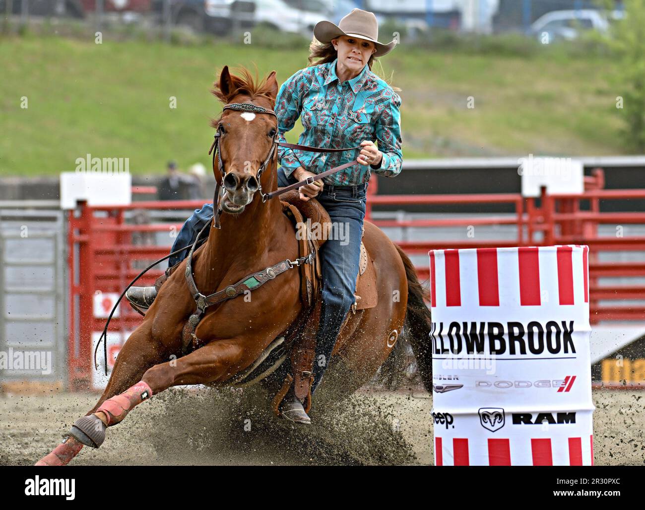 Surrey, Canada. 21st May, 2023. A rider competes in the barrel racing ...