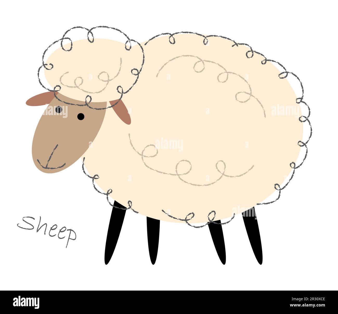 Sheep . Cute animals cartoon characters . Flat shape and line stroke design . Vector illustration . Stock Vector