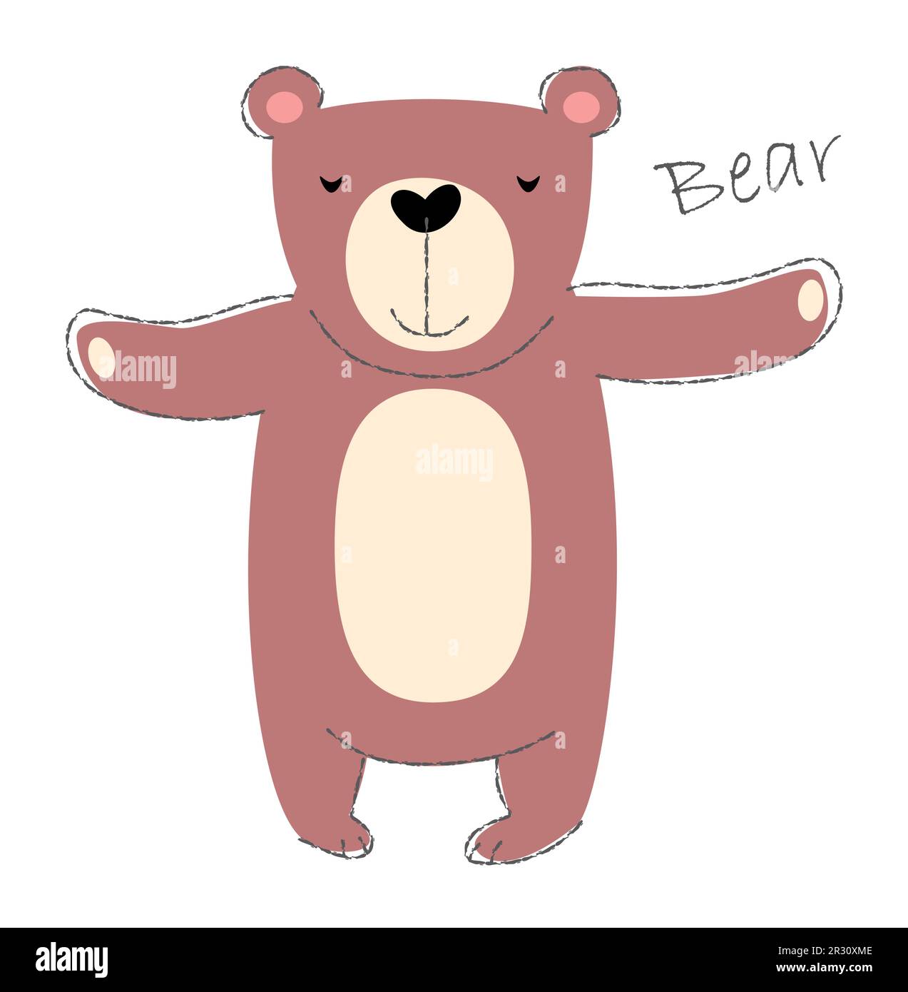 Bear . Cute animals cartoon characters . Flat shape and line stroke design . Vector illustration . Stock Vector