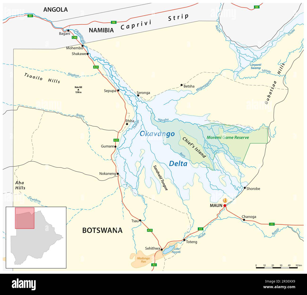 vector map of the Okavango Delta in Botswana Stock Photo