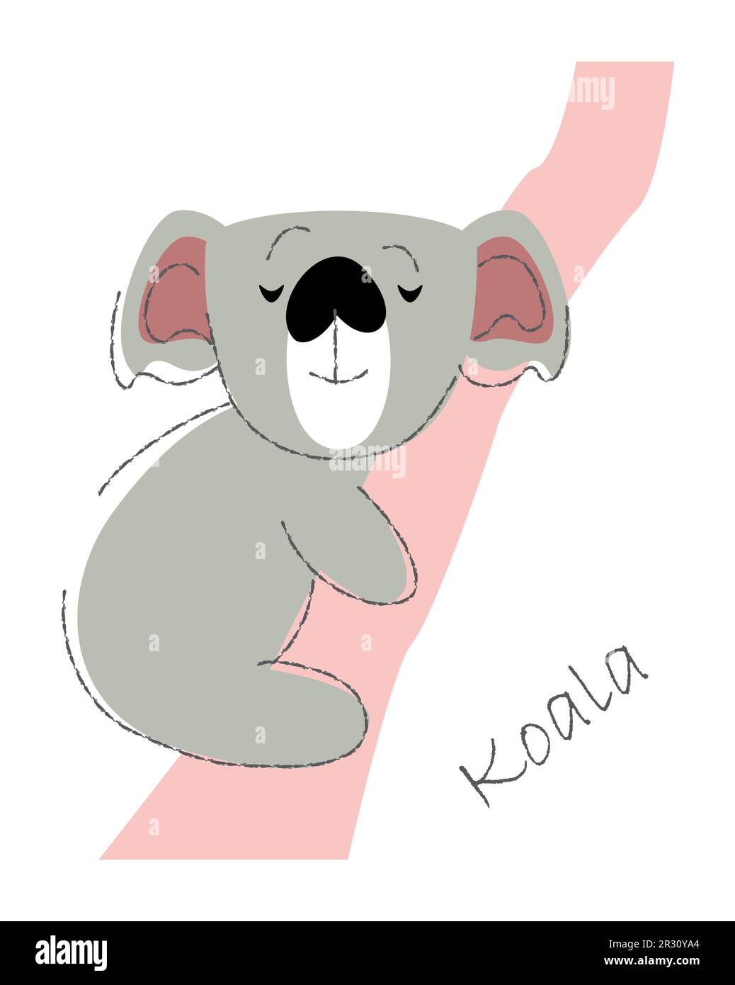 Koala bear . Cute animals cartoon characters . Flat shape and line stroke design . Vector illustration . Stock Vector