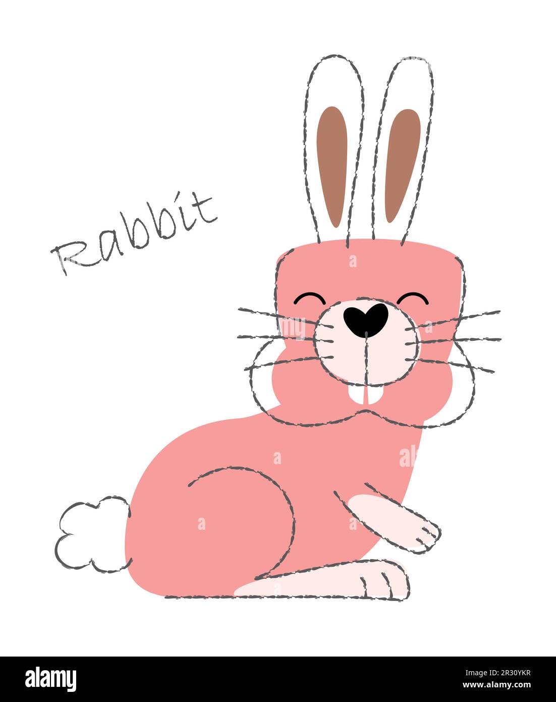 Rabbit . Cute animals cartoon characters . Flat shape and line stroke design . Vector illustration . Stock Vector