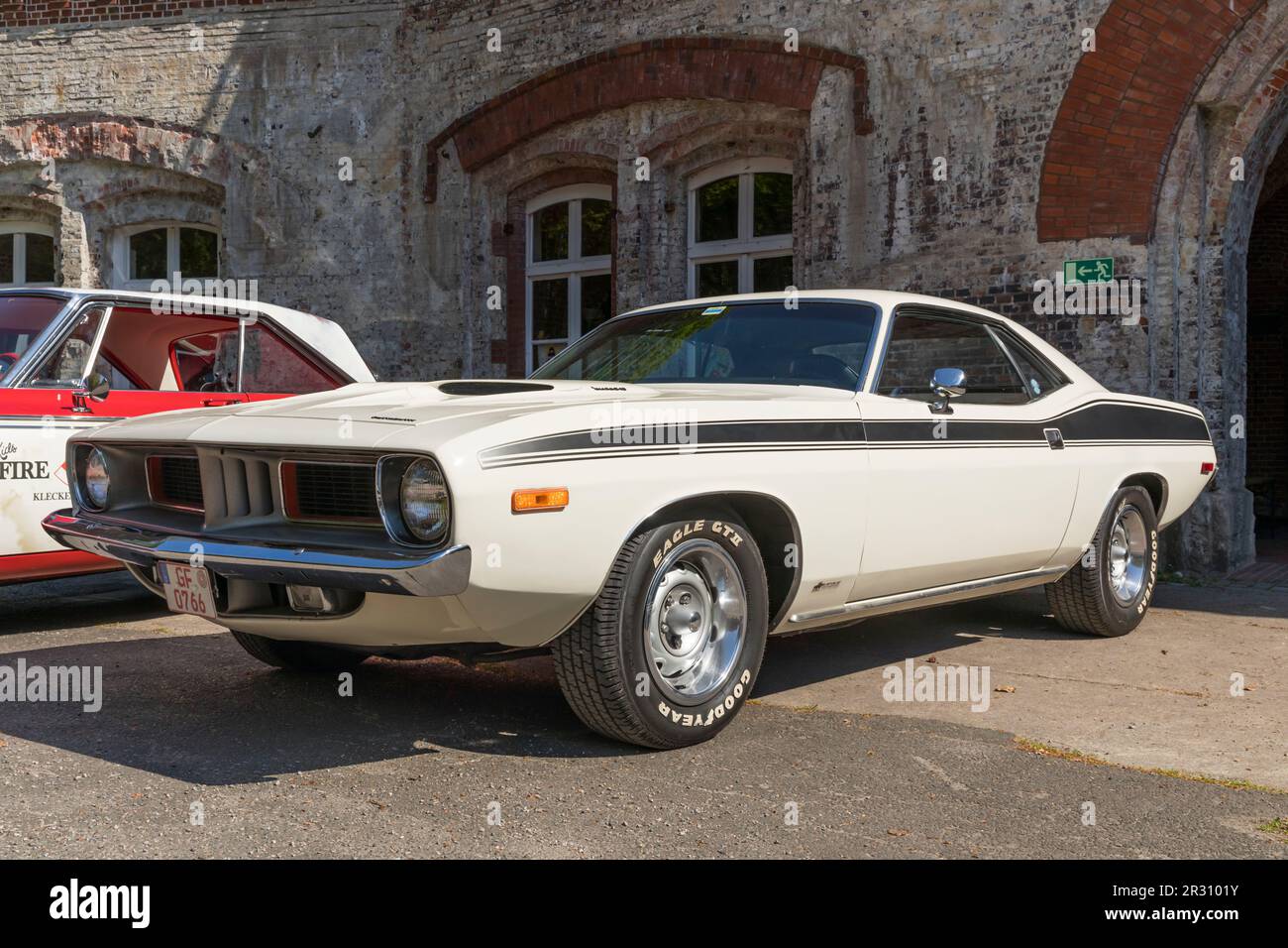 Stade, Germany – May 13, 2023: A Plymouth 'Cuda from 1973 at  Spring Fling, an annual meeting of Vintage Chrysler Motor Company car owners. Stock Photo