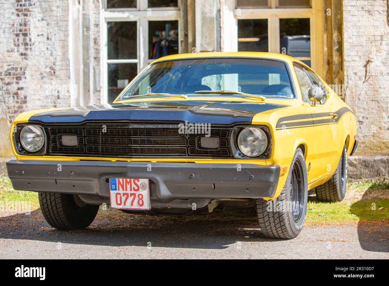 Stade, Germany – May 13, 2023: A Plymouth Duster two-door sedan from 1973 at  Spring Fling, an annual meeting of Vintage Chrysler Motor Company car o Stock Photo