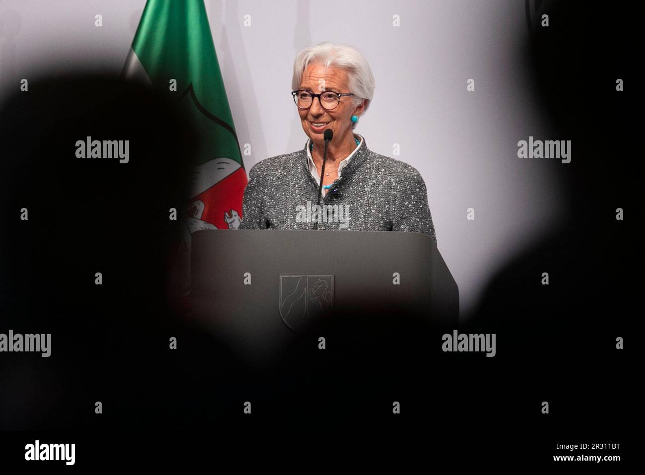 Cologne, Deutschland. 16th May, 2023. Christine Lagarde, President of the European Central Bank, Cologne, presentation of the State Prize of the State of North Rhine-Westphalia to former Federal Chancellor Dr. Angela Merkel, May 16, 2023, Flora Cologne. Credit: dpa/Alamy Live News Stock Photo