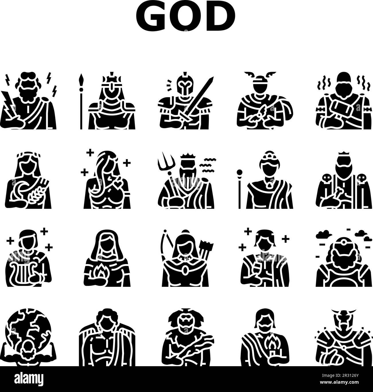 greek god mythology ancient icons set vector Stock Vector