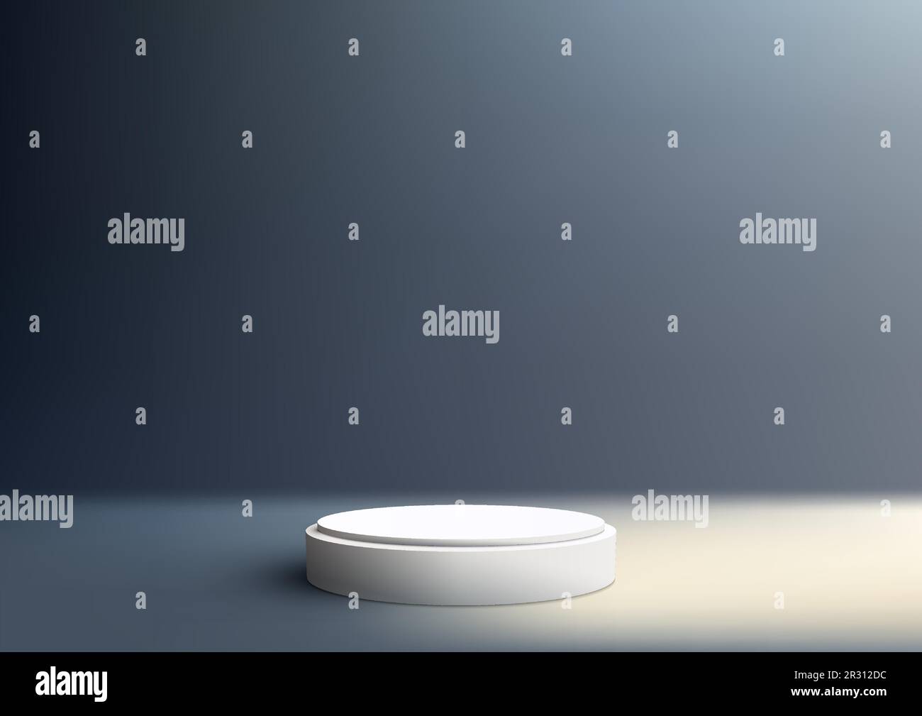 3D realistic empty white podium stand studio room on gray background ...
