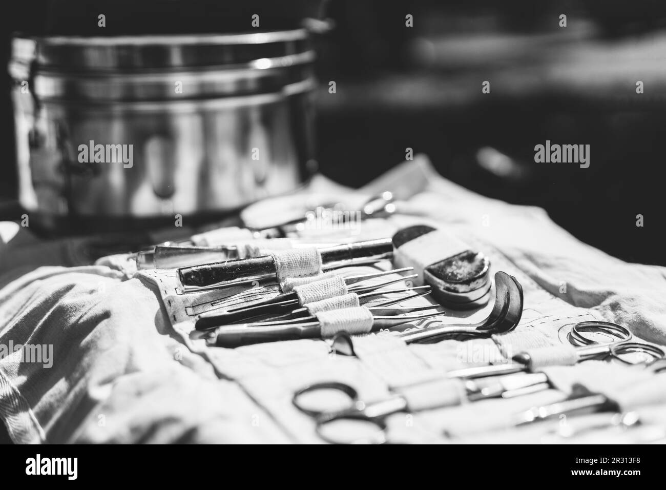 Old Medical And Surgical Instruments. Many Surgical Instruments For