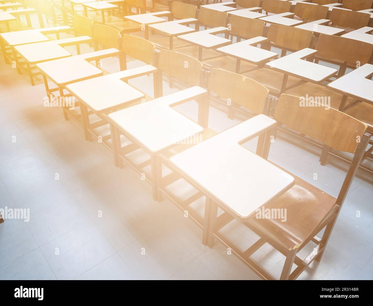 Wooden chairs in the classroom background Stock Photo - Alamy