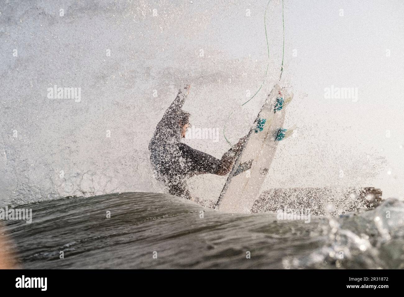Close up of brazilian pro surfer Vicente Romero doing an aerial Stock Photo