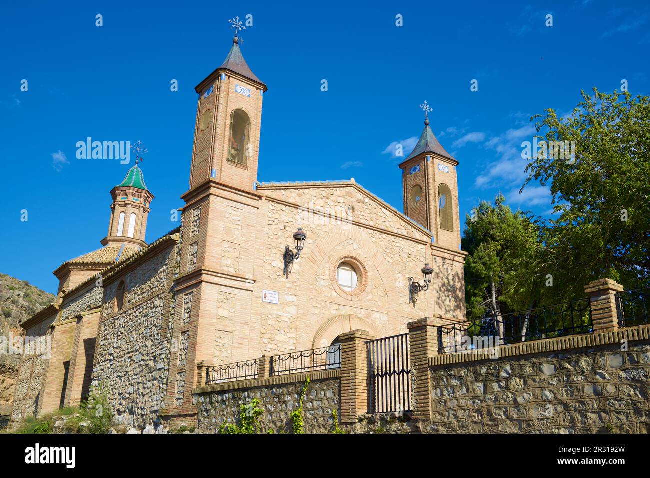 Virgen de la Fuente hermitage, built over a Roman dam, Zaragoza in Spain. Stock Photo