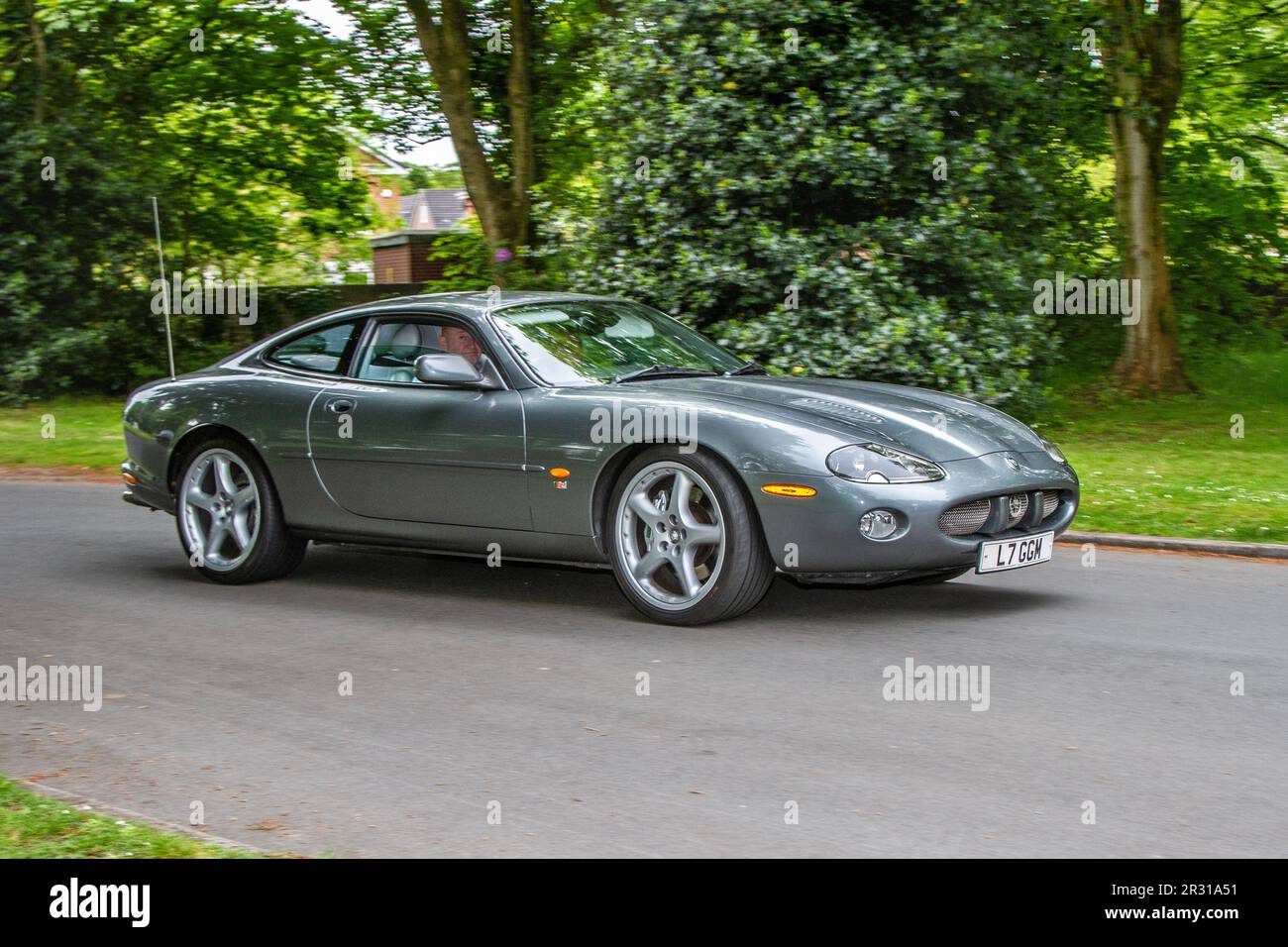 2003 Grey British Jaguar Xkr Coupe Auto V8 S/C Auto Car Coupe Petrol 4196 cc; at the Lytham St Annes Classic & Performance Motor vehicle show displays of classic cars, UK Stock Photo