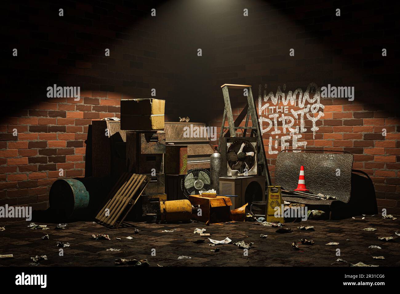 garbage and trash on the street - 3D Illustration Stock Photo - Alamy